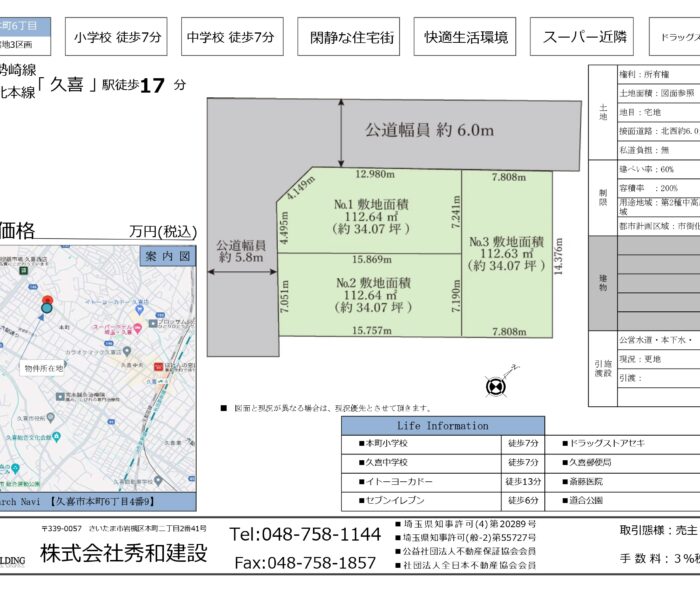 久喜市本町【土地】3区画自社物件　　　　　＿